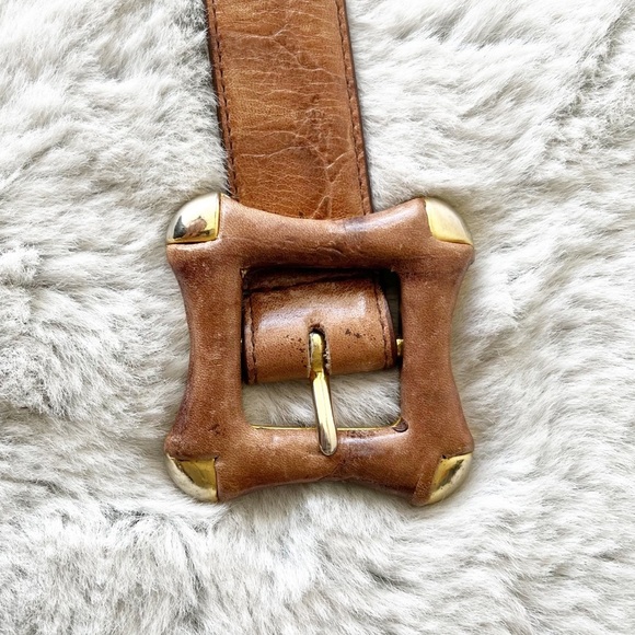 VINTAGE The Ritz Light Brown Leather Belt With Square Leather Buckle - Picture 2 of 5